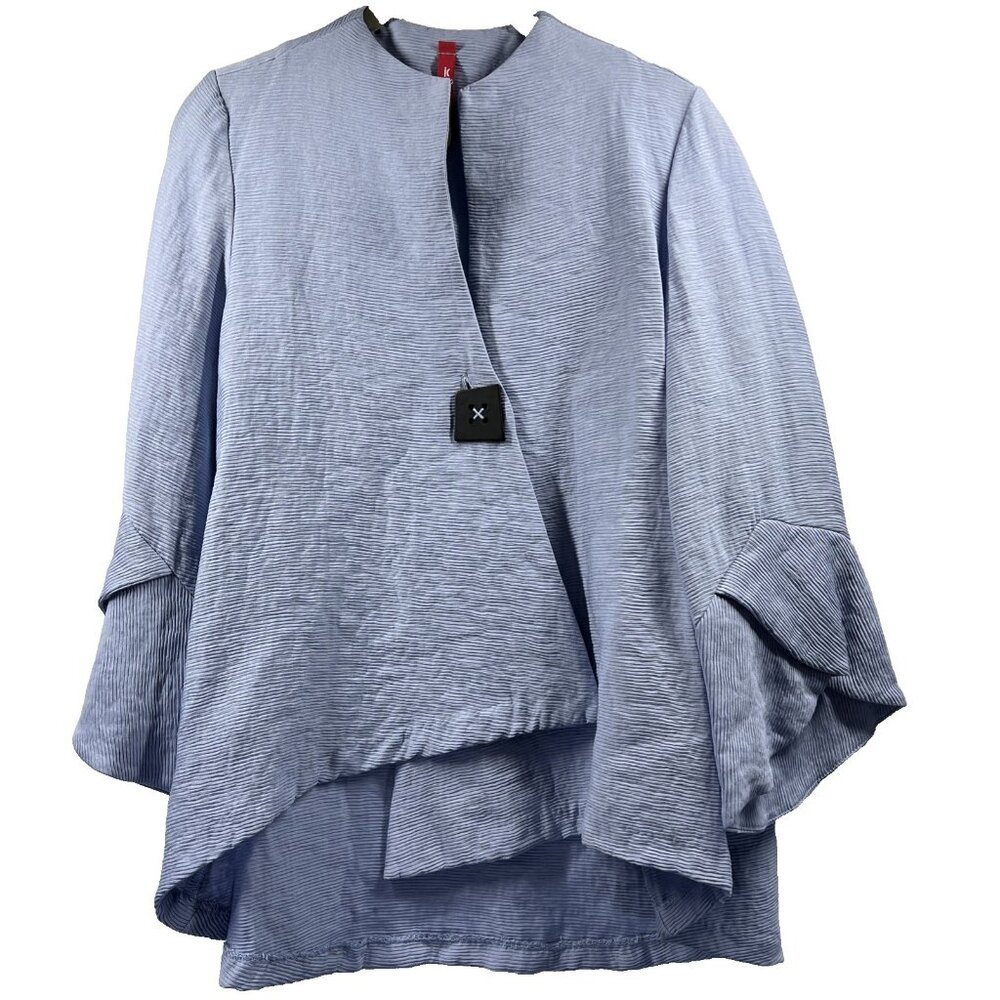 IC By Connie K‎ Jacket Women Size Med 3/4 Trumpet Sleeved Wrap Lagenlook Button